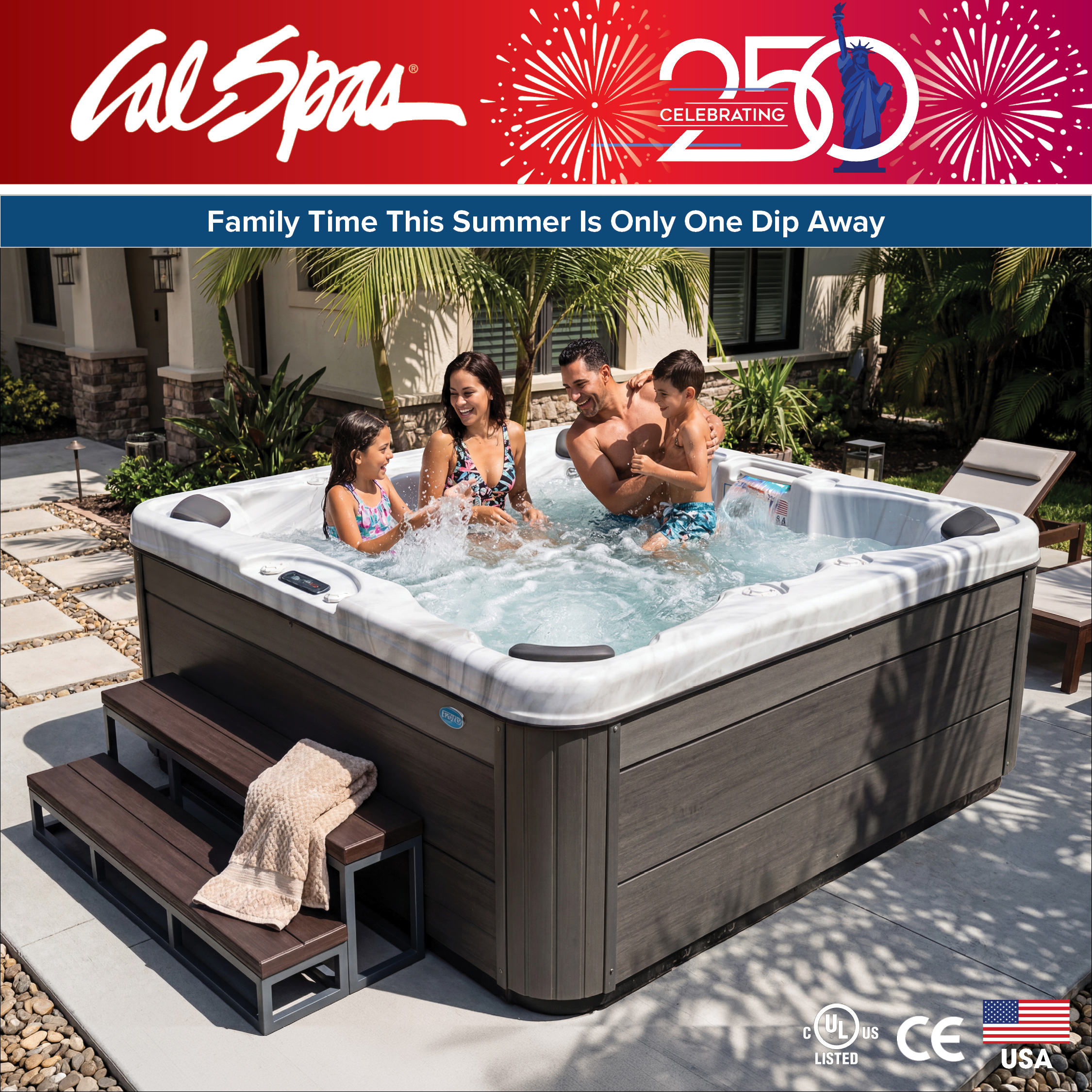 Calspas hot tub being used in a family setting - Louisville